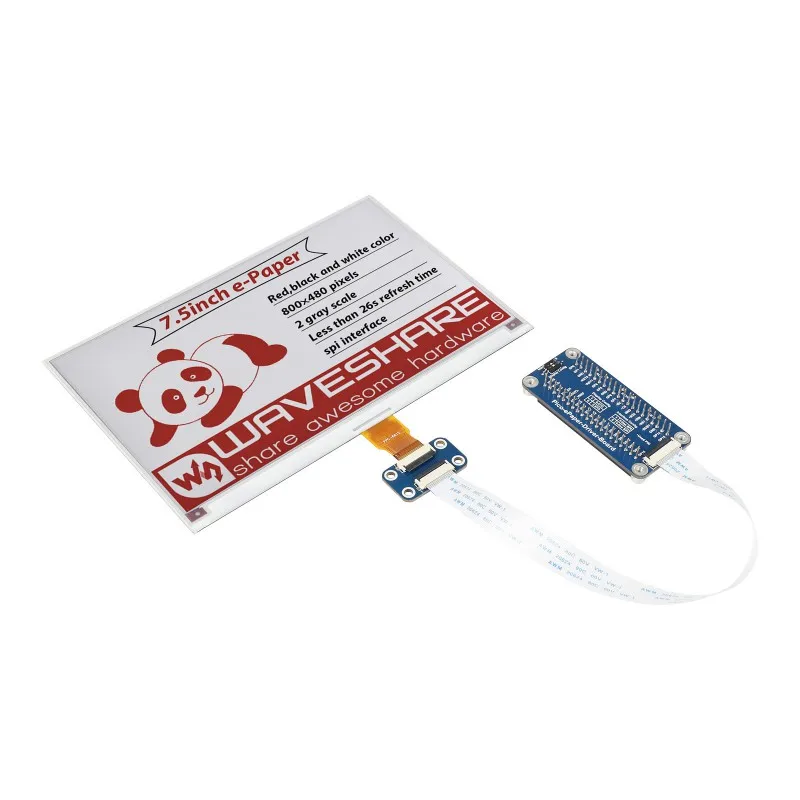 Waveshare 7.5inch E-Paper E-Ink Display Module (B) for Raspberry Pi Pico, 800×480, Red / Black / White, SPI