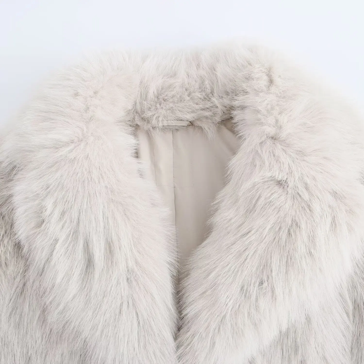 Jaket Bulu Imitasi Wanita Model Longgar, Mantel Bulu Ramah Lingkungan, Mantel Bulu Imitasi Musim Dingin Wanita Kerah Notch Kantong Panjang