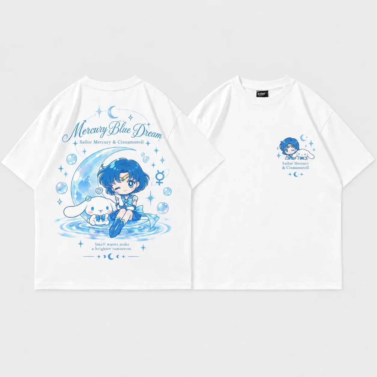 Sanrio Hello Kitty Sailor Moon Parent Child Tee Men's Women's White Retro Cool Art Print Oversized Short Sleeve Streetwear Top