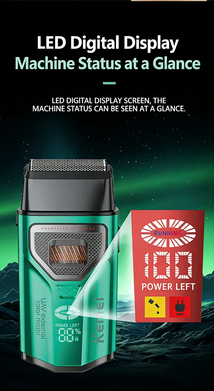 KEMEI KM-T299 Barttrimmer Professioneller Doppelfolien-Rasierer LCD-Display Rasierer Externer Rotor Bürstenloser Motor Barttrimmer für Männer – Detail 8