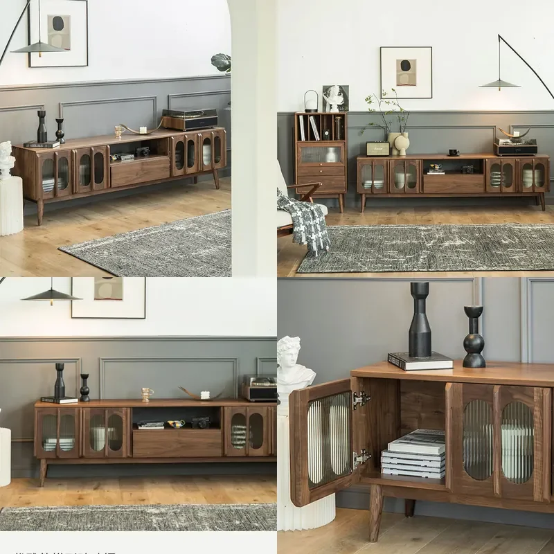 North American Black Walnut Solid Wood TV Stand Modern Minimalist Living Room Media Console Light Luxury Audio Visual Cabinet