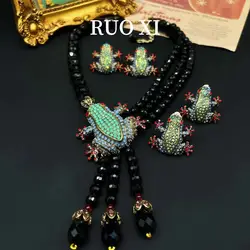 Vintage European and American Style Vintage Bohemian Tassel Animal Frog Set Autumn and Winter Necklace Earrings