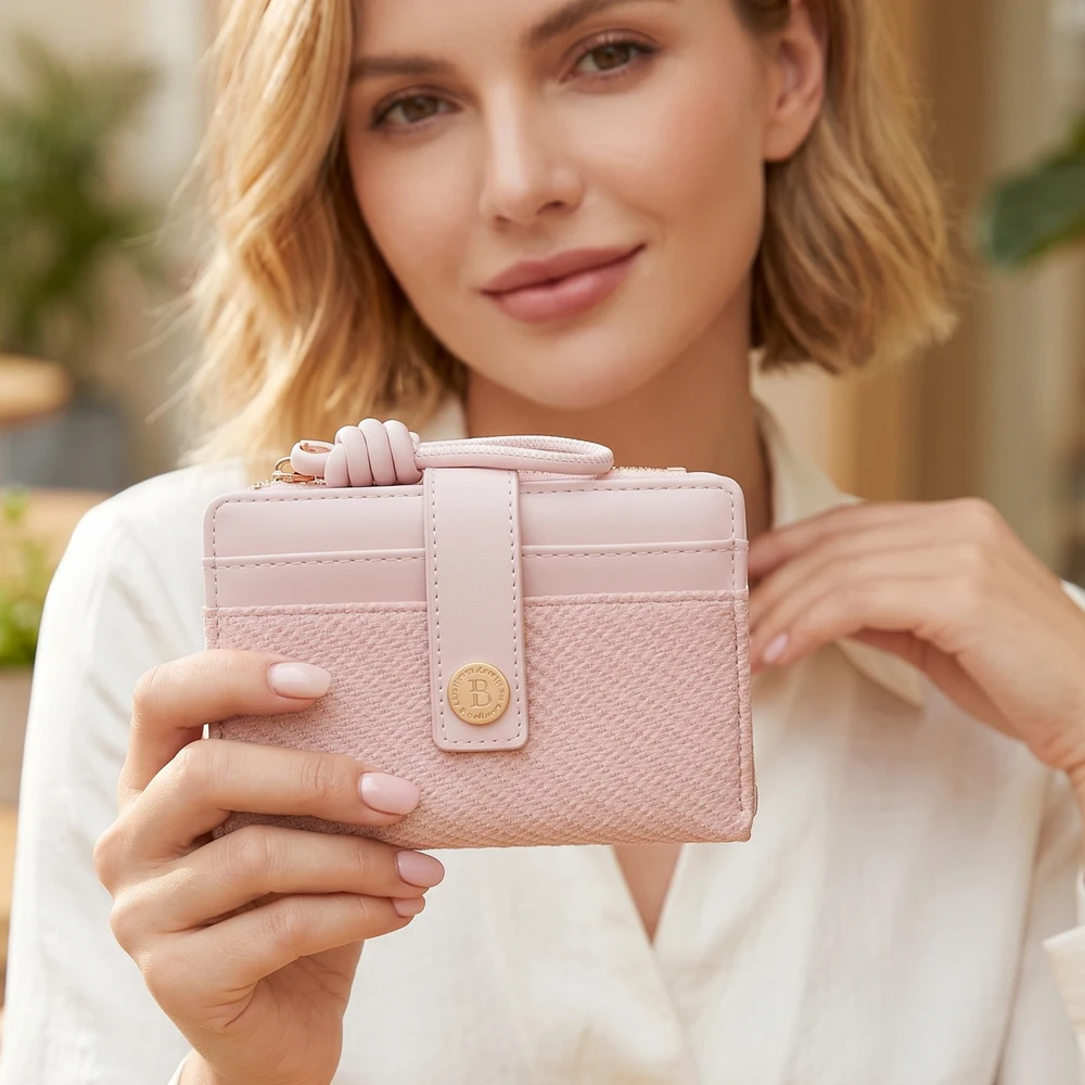 1Pcs-Baellerry High-Quality Women's Wallet, Wear-Resistant Pu Leather Multifunctional Wallet, Woven Pattern + Zippered Coin Pocket, Compact Multifunctional Women's Wallet