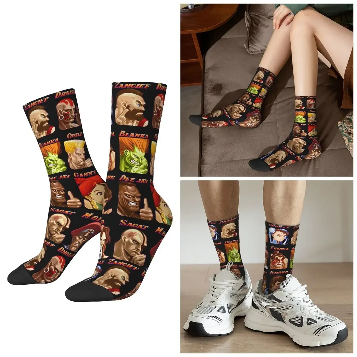 

All Seasons Defeated Portraits Super Street Fighter Socks Harajuku Sport Middle Tube Socks Sweat Absorbing Stockings Day Gifts