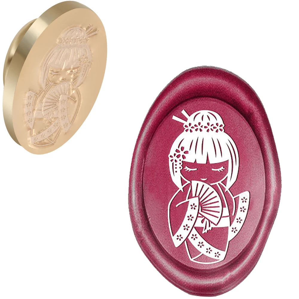 Sleutel Meisje Fan Bloem Hand Lakzegel Stempel Ovaal Verwijderbare Messing Hoofd Voor Notebook Cadeau Enveloppen Uitnodigingskaart Decoratie