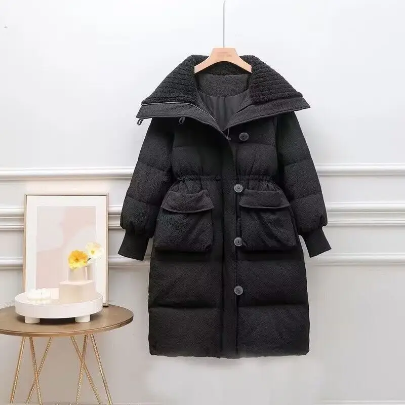 Medium to Long Casual Cotton Jacket with Lamb Wool Collar Down Cotton Jacket Women\'s Winter Thick Coat Parka Coat Windbreaker