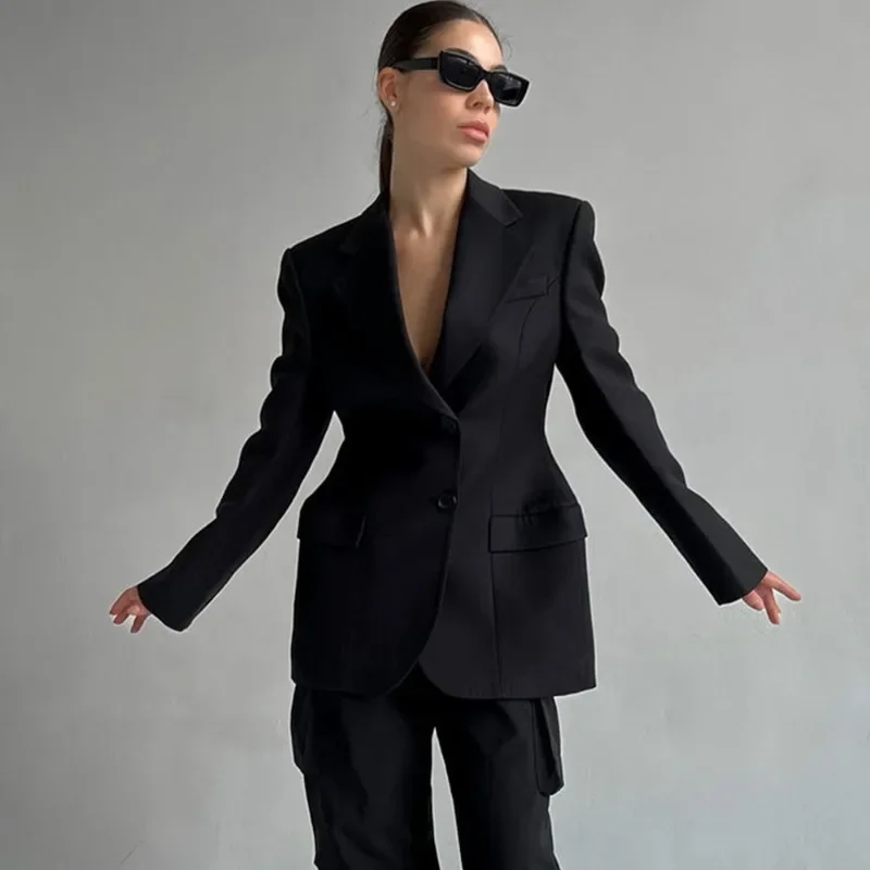 Talenza Elegant Lapel Blazer Women's Fashion Solid Single-breasted Slim Suit Casual High Street Office Lady Jacket Female 2025