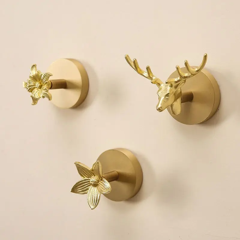 Brass Perforation-free Nail Free Hook Coat Hook Behind The Entrance Door European Creative Wall Hanging Wall Decoration Hook