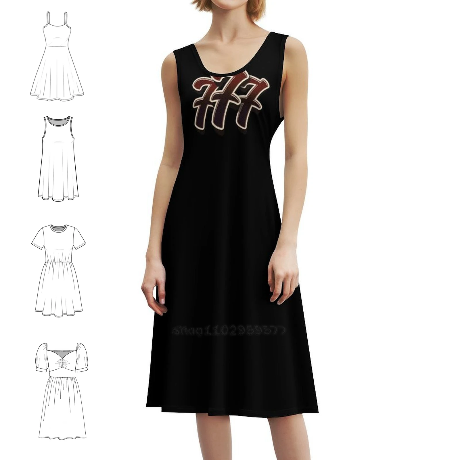 

777 Women's Streetwear Party Dress Trendy Print Club Clothing For Female 777 Numbers Number Black Light Rot Luck Woman Clothes