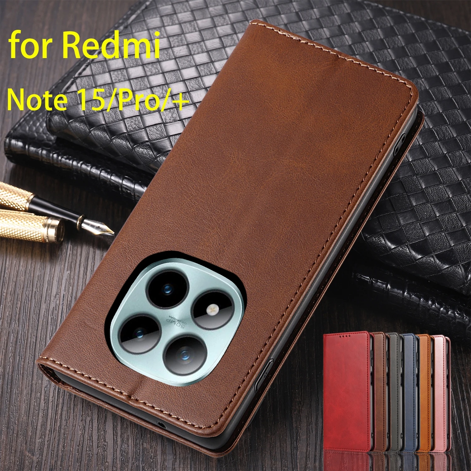 

Чехол из искусственной кожи для Xiaomi Redmi Note 15 Pro 4G 5G / Redmi Note 15 Pro Plus 5G с магнитным притяжением и откидной крышкой Fundas Coque