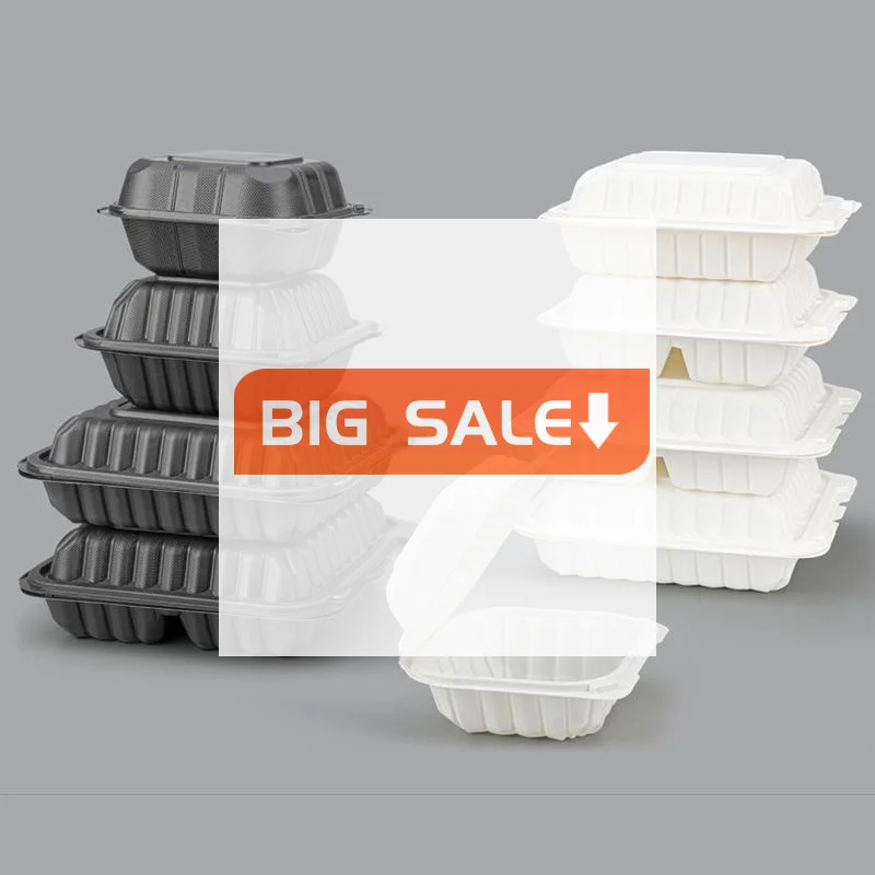 5Pcs Disposable Clamshell Food Container 3 Compartment Lunch Box Leakproof Microwavable Takeaway Box For Restaurant Meal Prep
