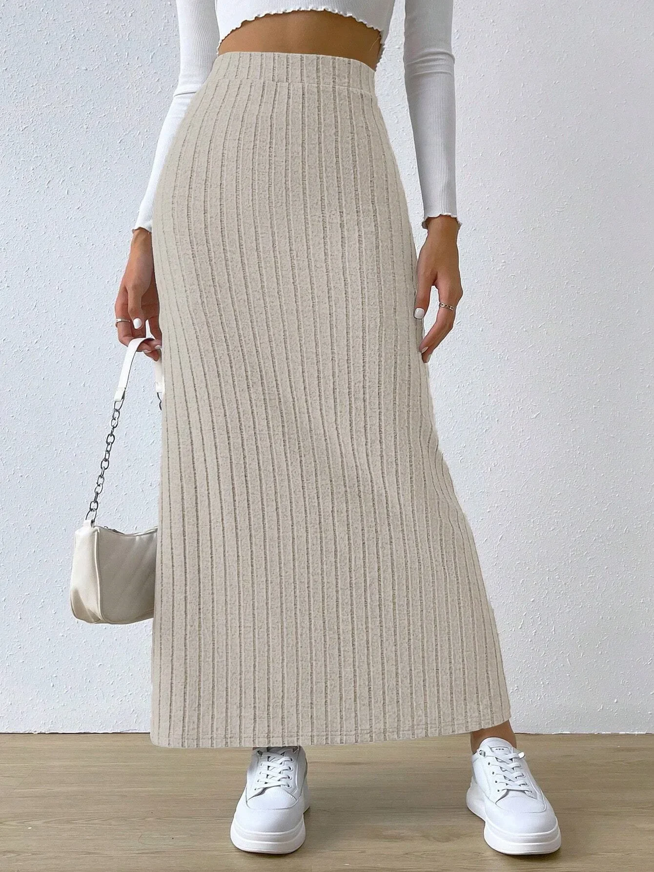 

Sexy Split Bodycon Long Skirt for Women Autumn Elegant Slim Fit High-Waisted Skirts Female Solid Color Knitted Skirt