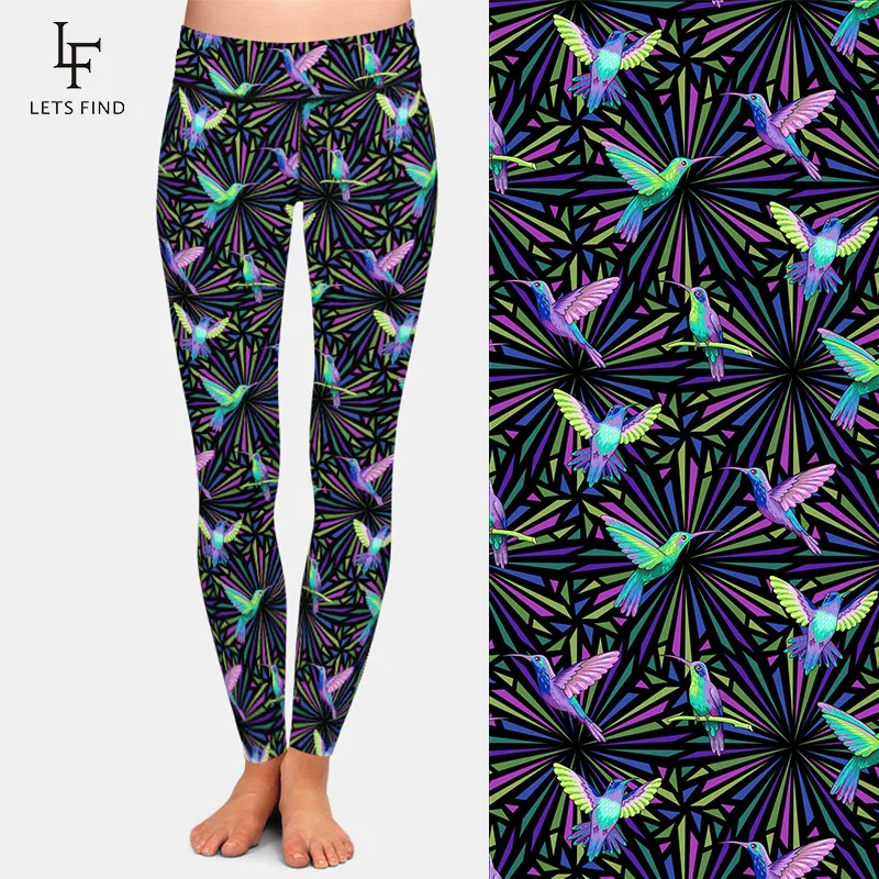 LETSFIND 2020 Fashion Flying Hummingbirds Printing Women Pants New High Waist Soft Comfortable Slim Fitness Leggings