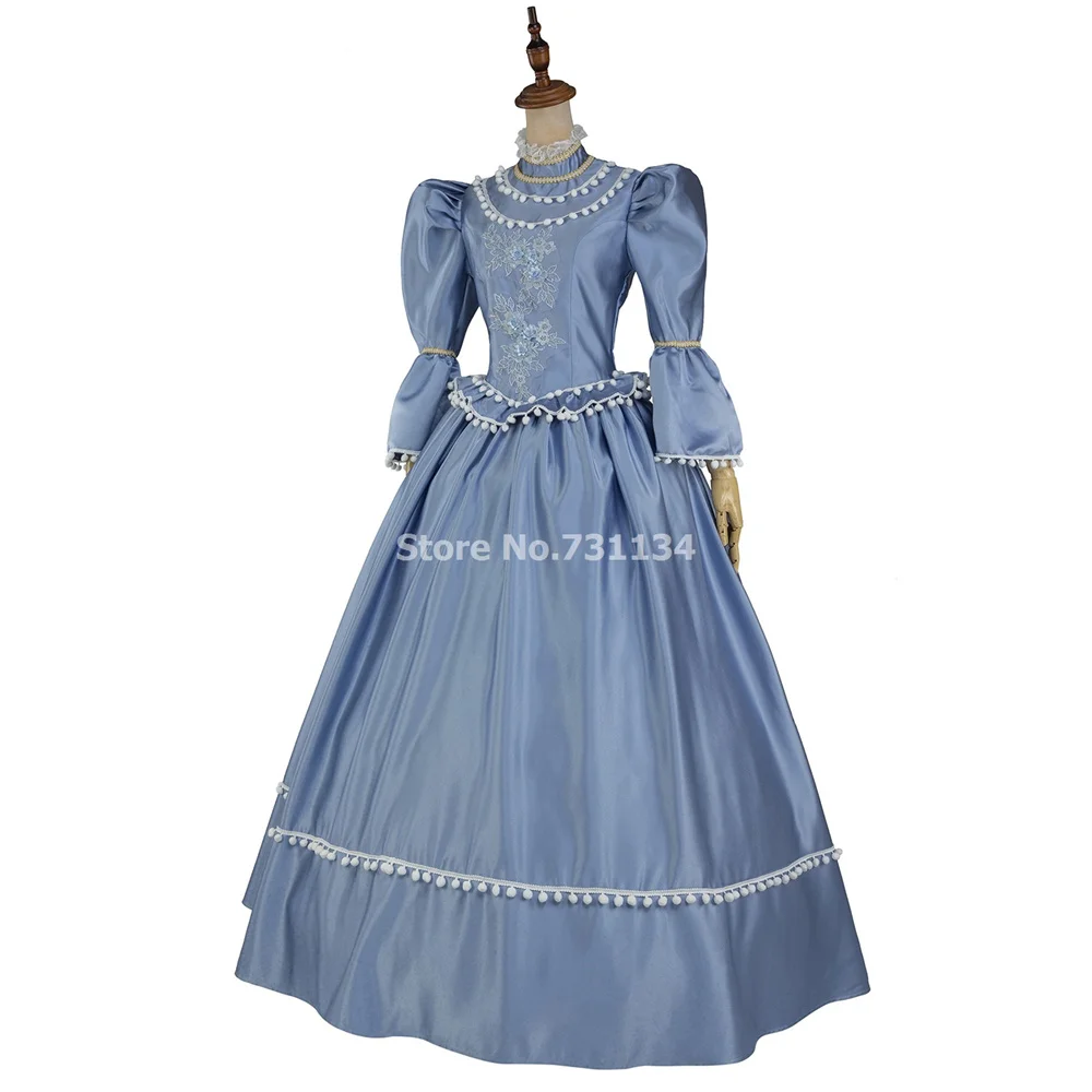 Medieval Light Blue Renaissance Rococo Belle Marie Antoinette Dress Sallon Girl Gothic Victorian Ball Gown Theater Clothing