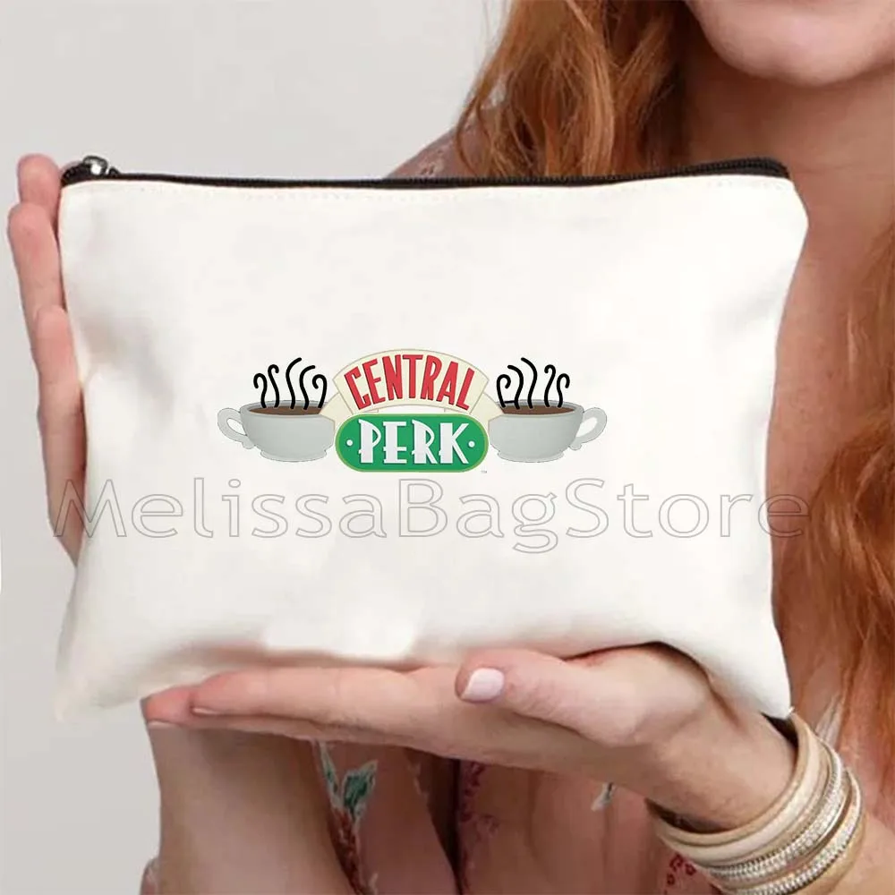 Graphic FRIENDS Central Perk Cartoon Coffee Shop How You Doin Ross Joey Canvas Cosmetic Bag Makeup Toilet Bag Pencil Case Pouch