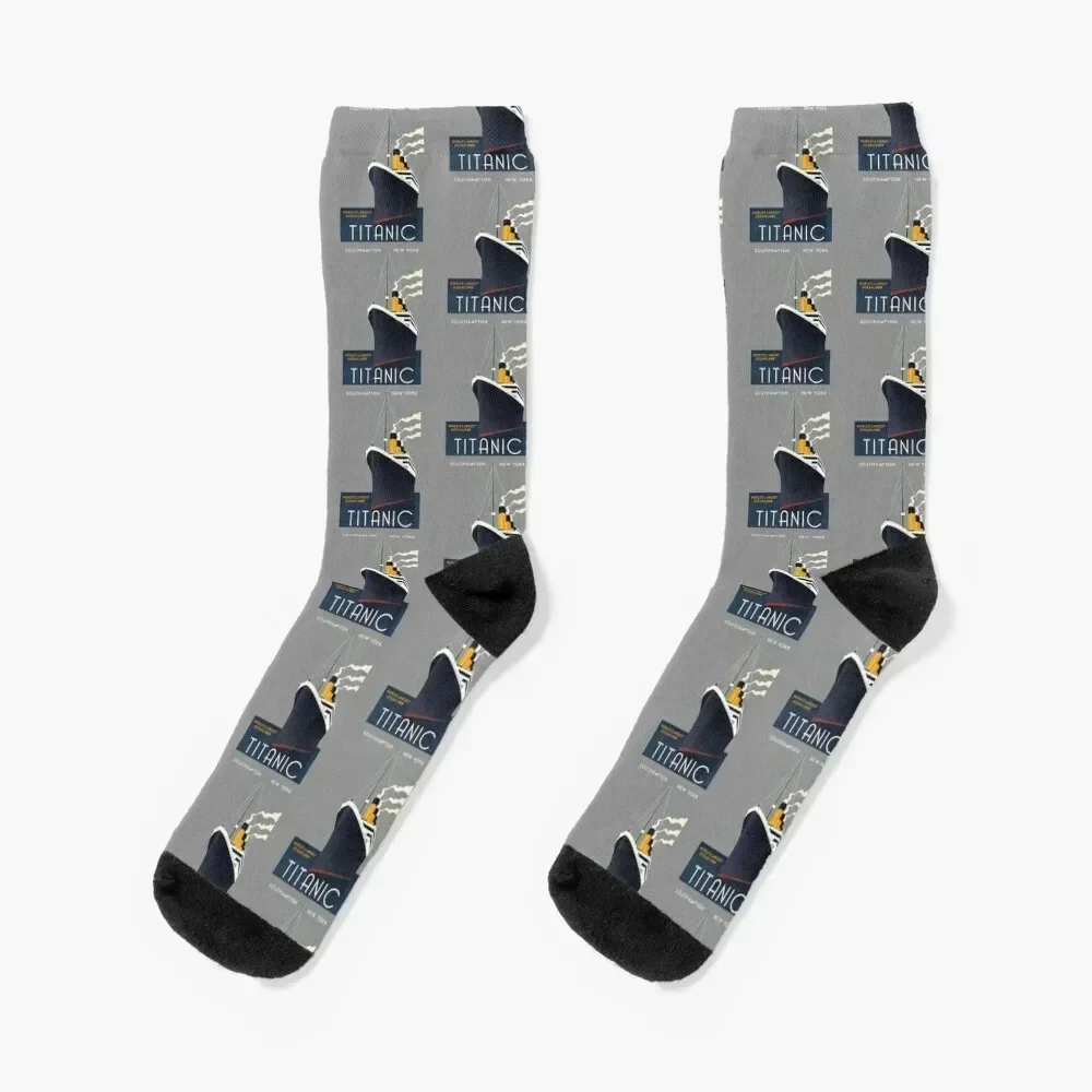 

Titanic Sinking Vintage Poster Cruise Ship Atlantic Ocean Voyage Socks loose colored Toe sports Luxury Woman Socks Men's