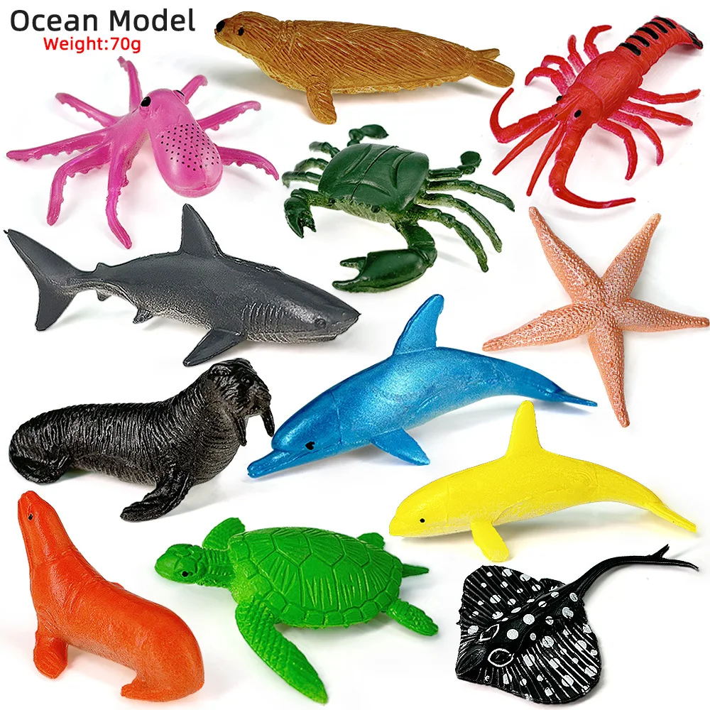 12pcs Ocean Sea Life Set Animals Model Crab Squid Starfish Action Figures Educational Toys For Kids Birthday Gifts Recognition
