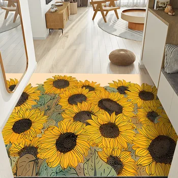 목가적인 유화 스타일 바닥 매트, 입구 문짝, 닦을 수 있는 꽃 주방 바닥 매트, 오염 방지 바닥 매트 