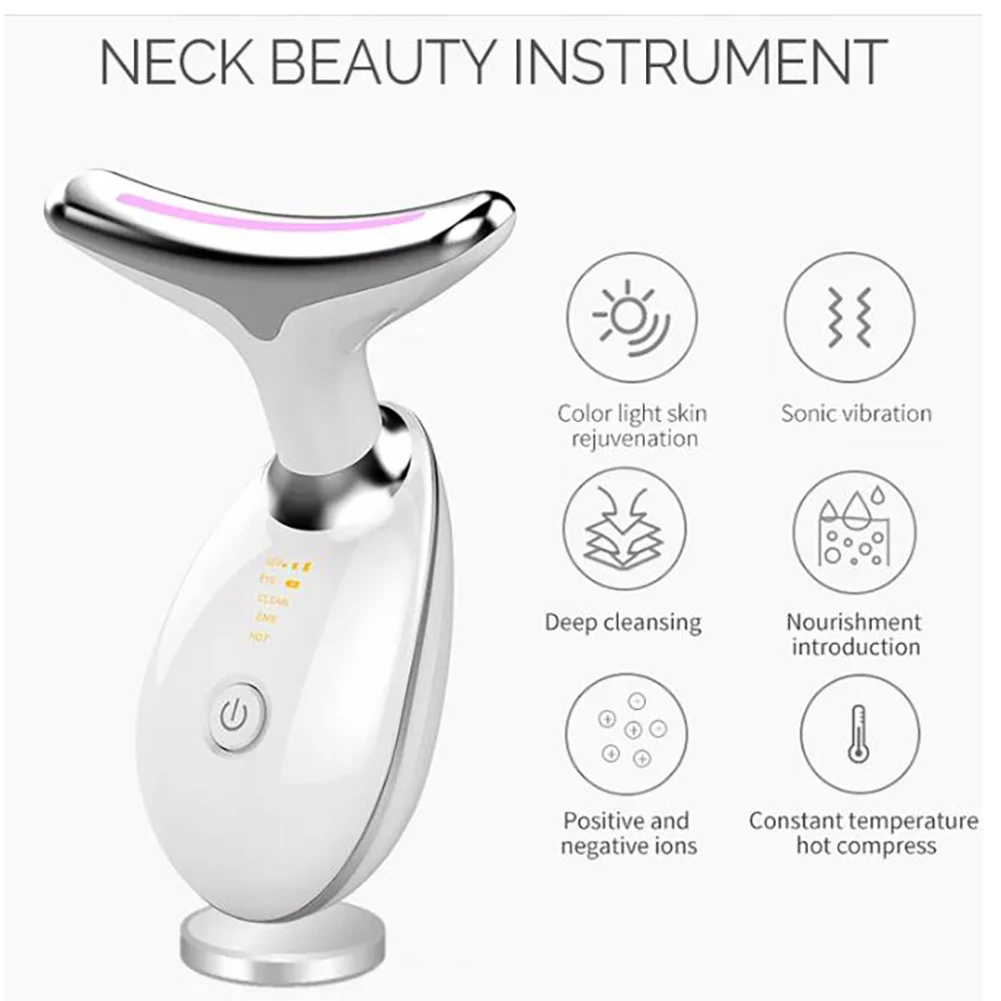 Face Neck Massager LED Photon Therapy Skin Tighten Massage Reduce Double Chin Anti Wrinkle Remove Beauty Device