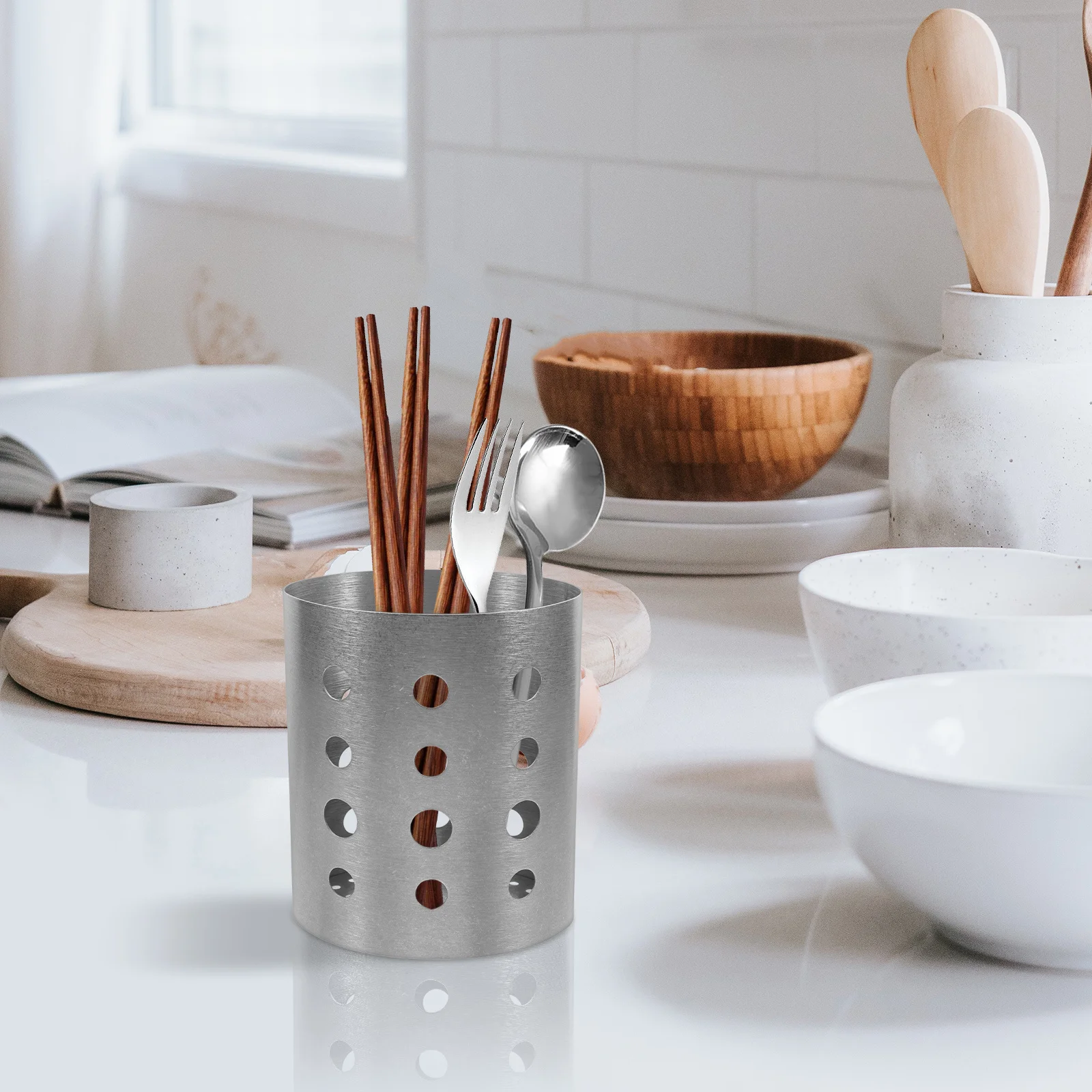 

Vintage Stainless Steel Utensil Holder Silverware Drying Basket Chopstick Organizer Kitchen Cutlery Case Retro Design Large