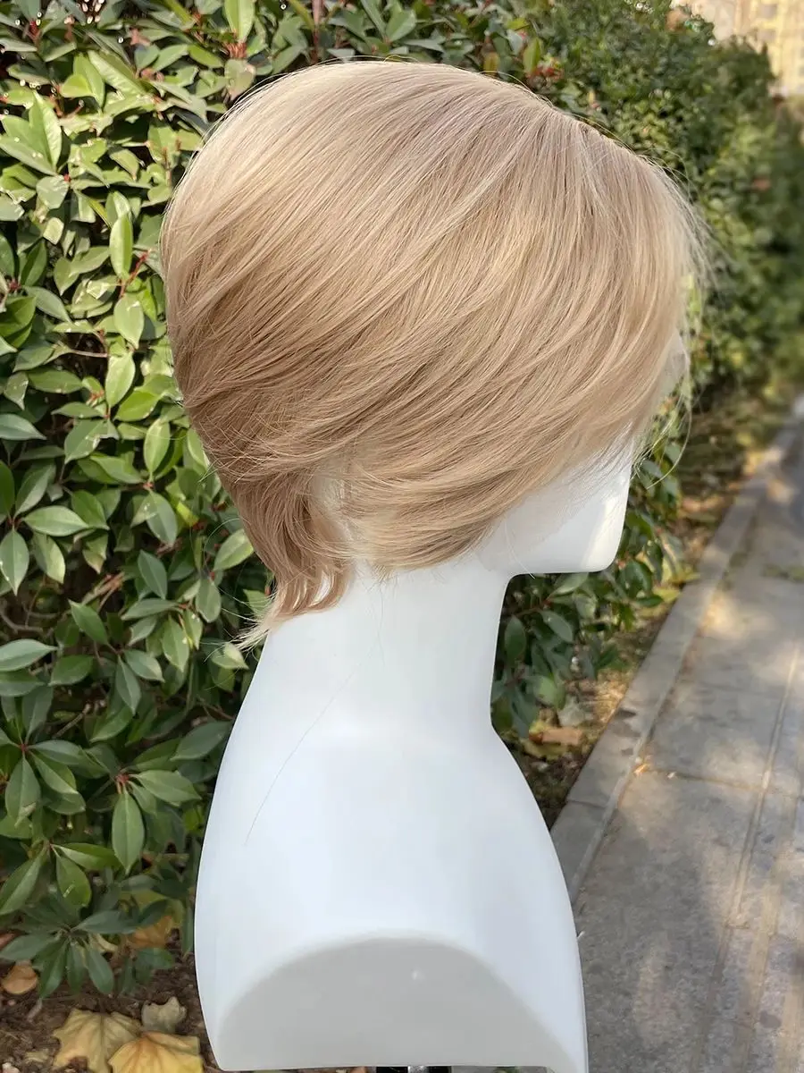 Honigblonde kurze Bob-Schnitt 13 x 4 synthetische Lace-Front-Perücken für Frauen, Pixie-Kunsthaar-Perücken, halb handgebunden, ohne Kleber, 150 %