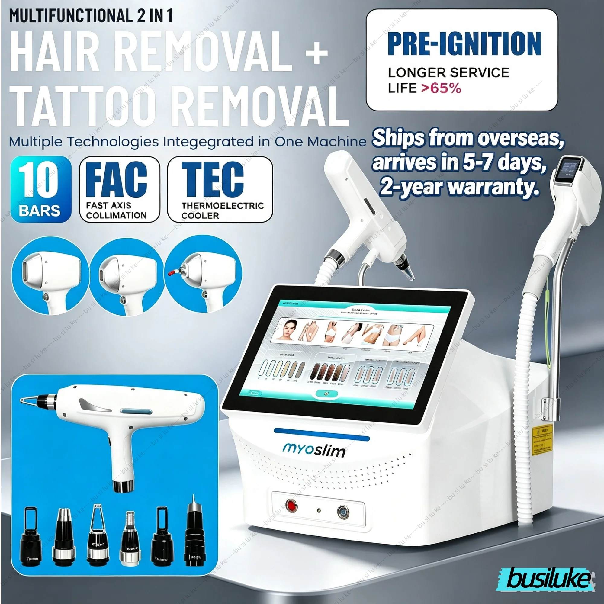 Professional 10 BARS  FAC 2 IN 1 Soprano Titanium Diode 808nm Lase Hair Removal Pico Q Switch ND YAG Tattoo Removal Machine