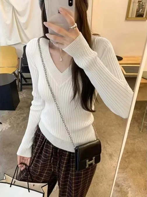 

Slim Fit Long Sve V-Ne трикотаж женский шикарный французский пуловер Turtlene топ внутренняя и верхняя одежда повседневная мода