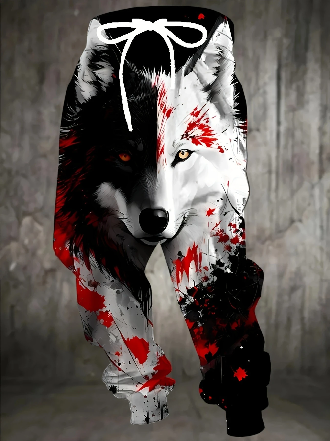 Hot Selling Fashion Dazzling Black and White Red Wolf Pattern Design 3D Printing Men's and Women's Outdoor Street Wear Pants