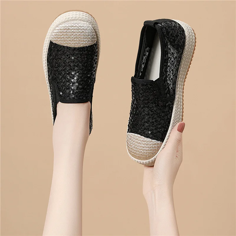 

Women's Espadrille Slip-On Shoes Round Toe Sequined Mesh Chunky Platform Lightweight Comfort Casual Daily Summer Spring Shoes