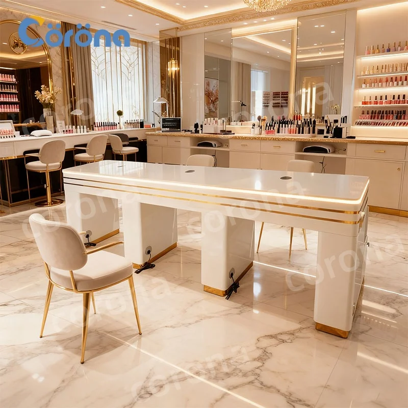 Nail Salon Manicure Table Wooden Nail Table with Large Storage Cabinets for Spa and Salon