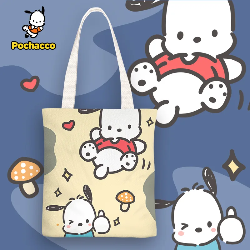 Pochacco Cartoon Canvas Bag One-shoulder Simple Student Class Bag Sanrio Kawaii Printing Storage Bag Friend Gift Birthday Gift