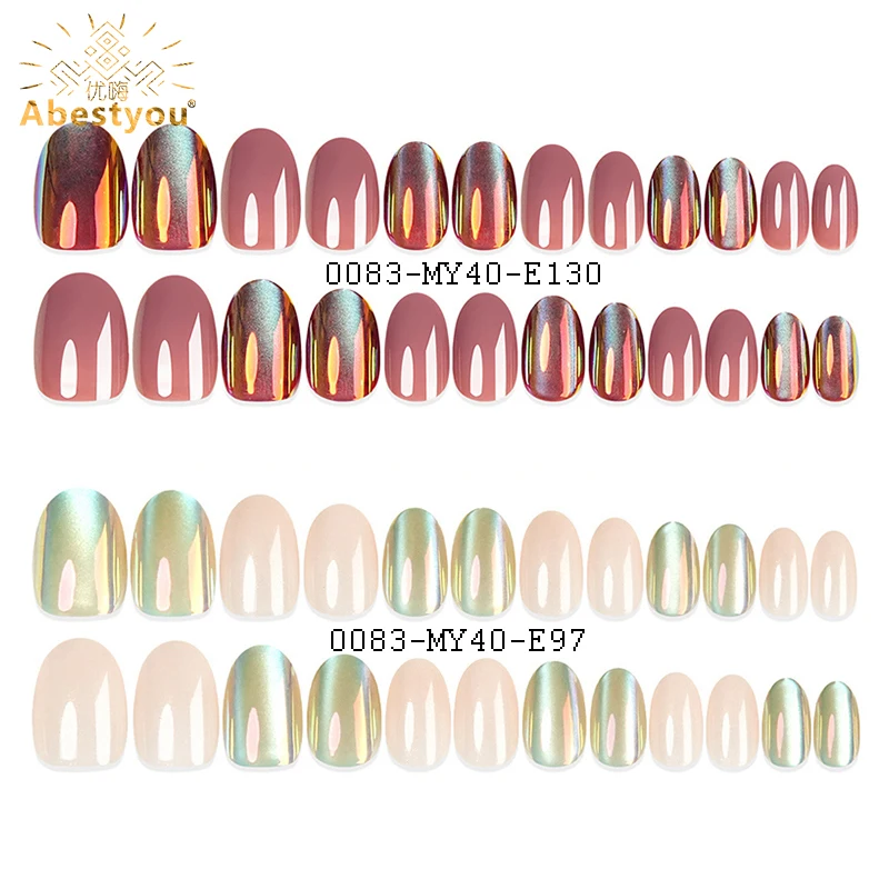 

Abestyou Charm Unha 24pc/set UV Nails Press Ons French Tips Short Glitter Nail Cat Eye Gel Polish Craft Handmade Gothic Ongle