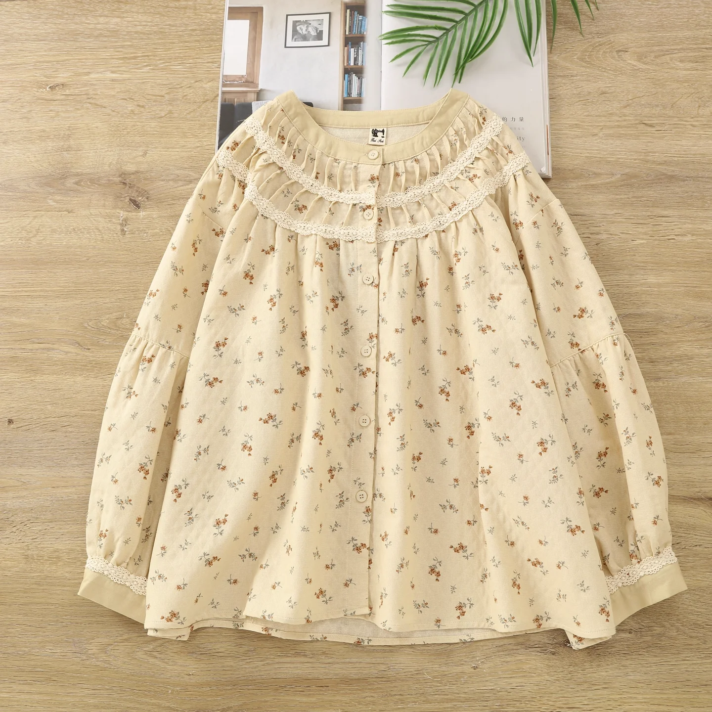 

Bust 132 см mori kei японская одежда черные, бежевые рубашки и блузки с деревенским принтом 100% хлопок женские осенние топы больших размеров