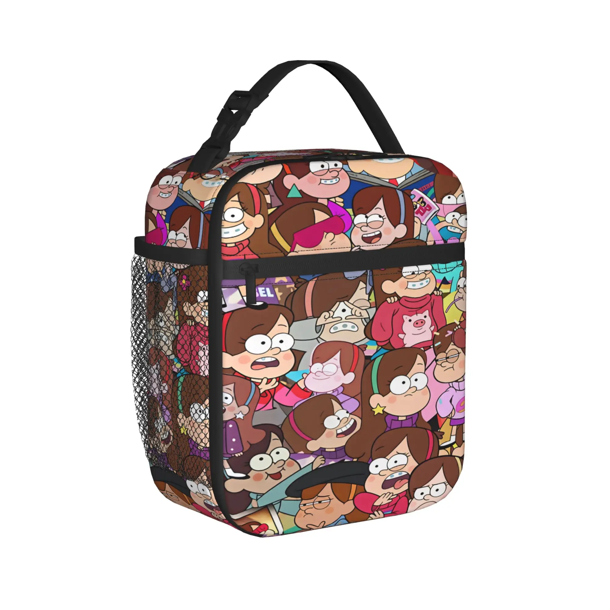 Mabel Lunch Bag G-Gravity Falls Retro Lunch Box Outdoor Picnic Portable Zipper Thermal Lunch Bags Women Oxford Print Cooler Bag