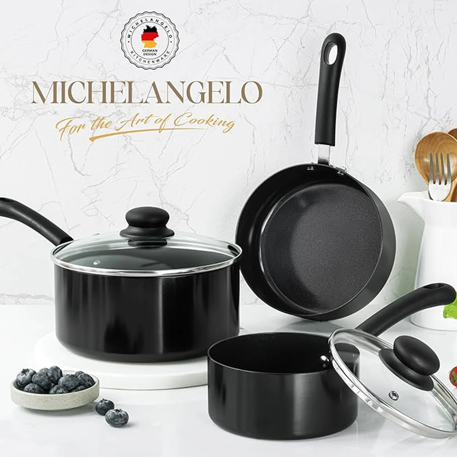 MICHELANGELO Antihaft-Topf mit Deckel, saucentopf mit Keramikbeschichtung, Aluminium-Mehrzweck-Kochtöpfe, kompatibel mit allen Herden