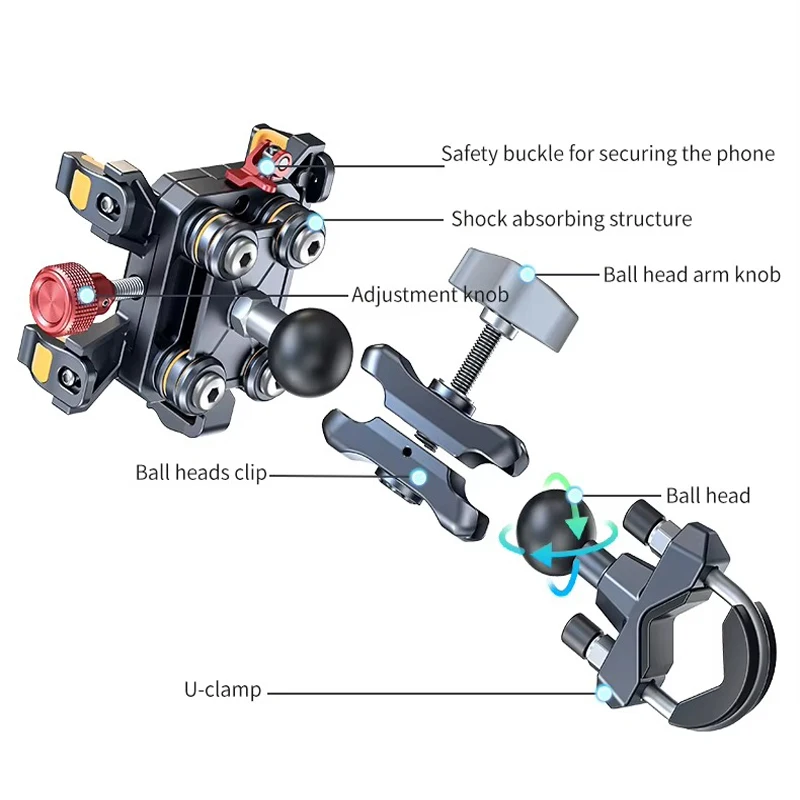 Uchwyt na telefon motocyklowy Lanparte, wykonany z aluminium, amortyzujący wstrząsy, antykradzieżowy, 360 stopni °   Obrotowy uchwyt na telefon do roweru elektrycznego — zdjęcie produktu 5
