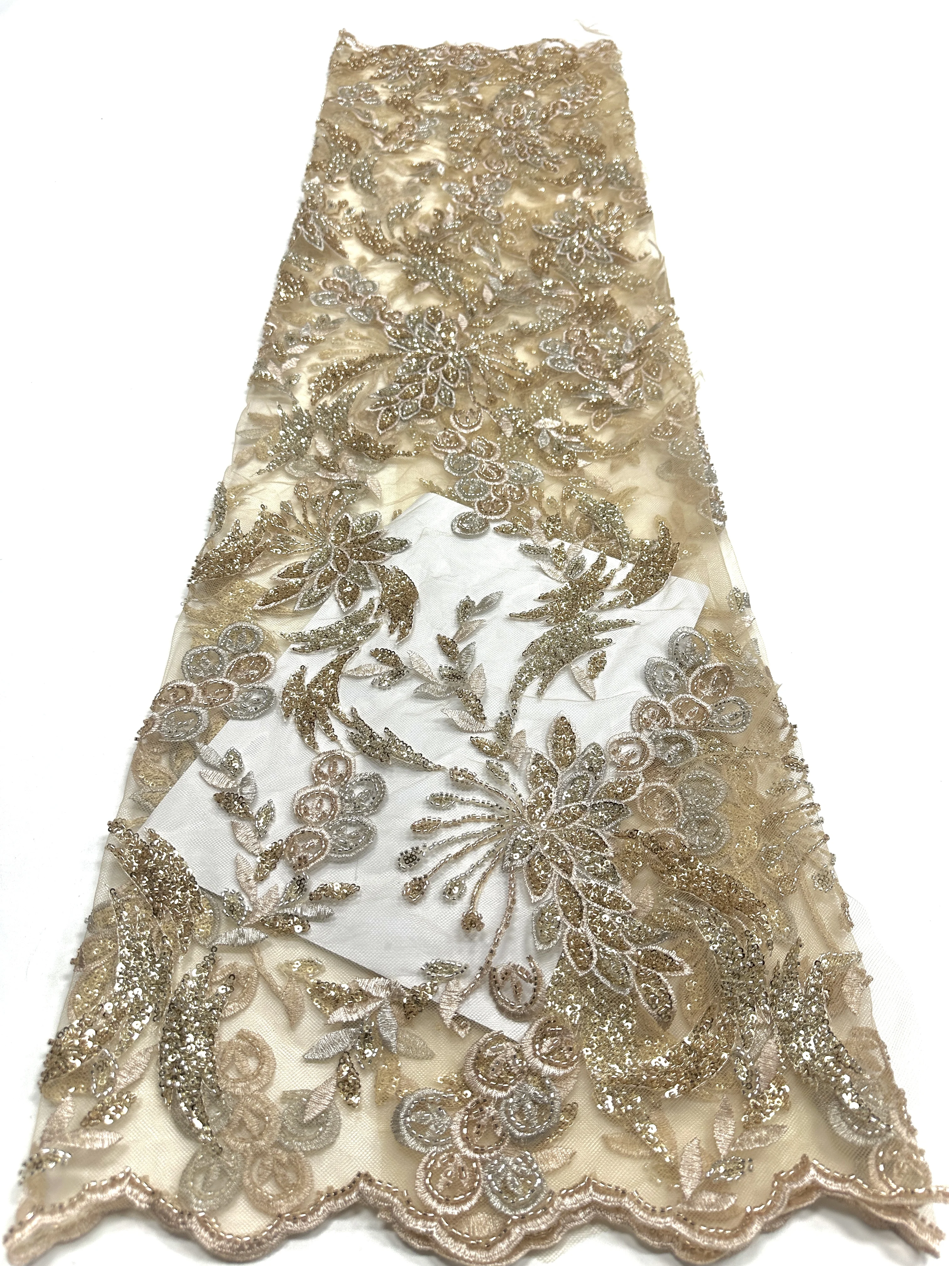 

2026 Latest Africa Embroidered Tulle Net Fabric Luxury Beads High Quality Luxury Sequins Net Lace for Women Party Dress