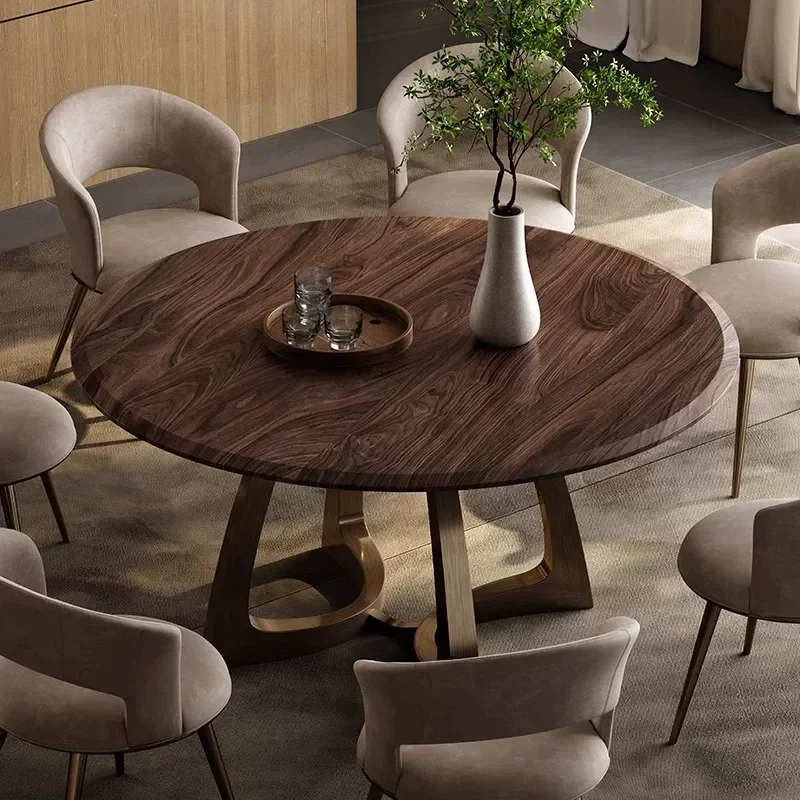 Black Walnut Round Dining Table for 6 People Minimalist Solid Wood Large Apartment High End Creative Furniture