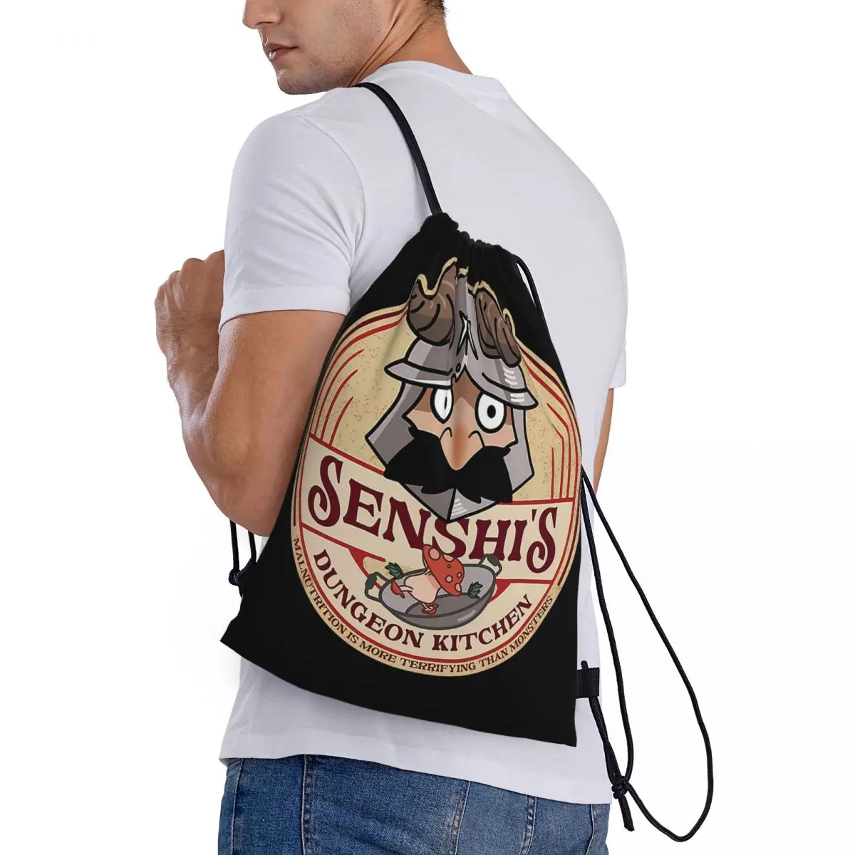 

Delicious In Dungeon Senshi Cooking Anime Backpacks Casual Drawstring Bags Sports Bag Book Bags for Travel Students