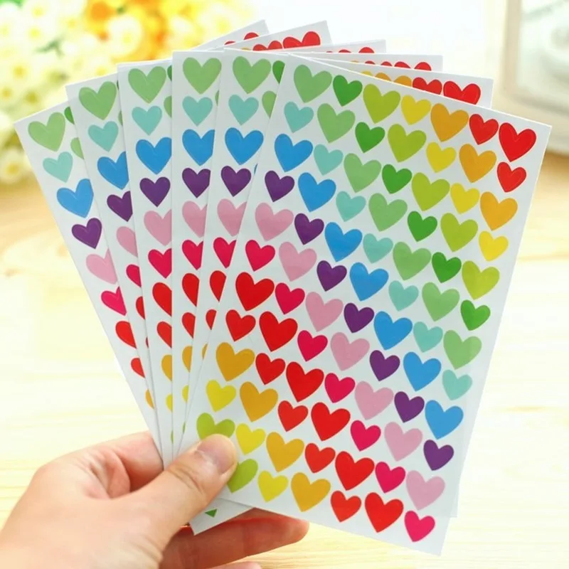 6Sheets DIY Colorful Dots Stars Hearts Shape Diary Notebook Decor Stickers for Students Kids Girls Book Photo Album Decorations