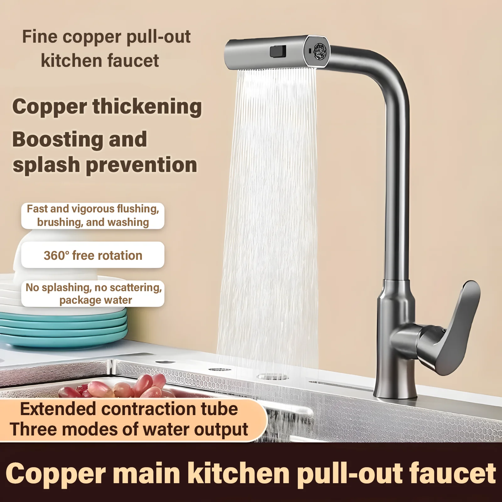 

Zhaocai Cat Faucet Stainless Steel Universal Rotating Faucet Kitchen and Bathroom Multi functional Washbasin Faucet 4 Modes