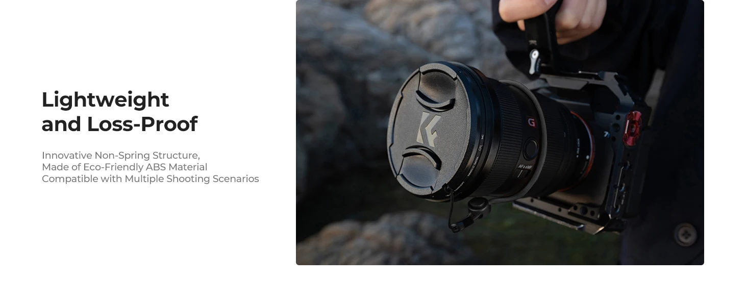 K&F CONCEPT Vorderer Objektivdeckel Set 7-in-1 Mittelklemme Anti-Verlust Halter Mikrofasertuch für Canon Nikon Sony Fujifilm – Detail 4