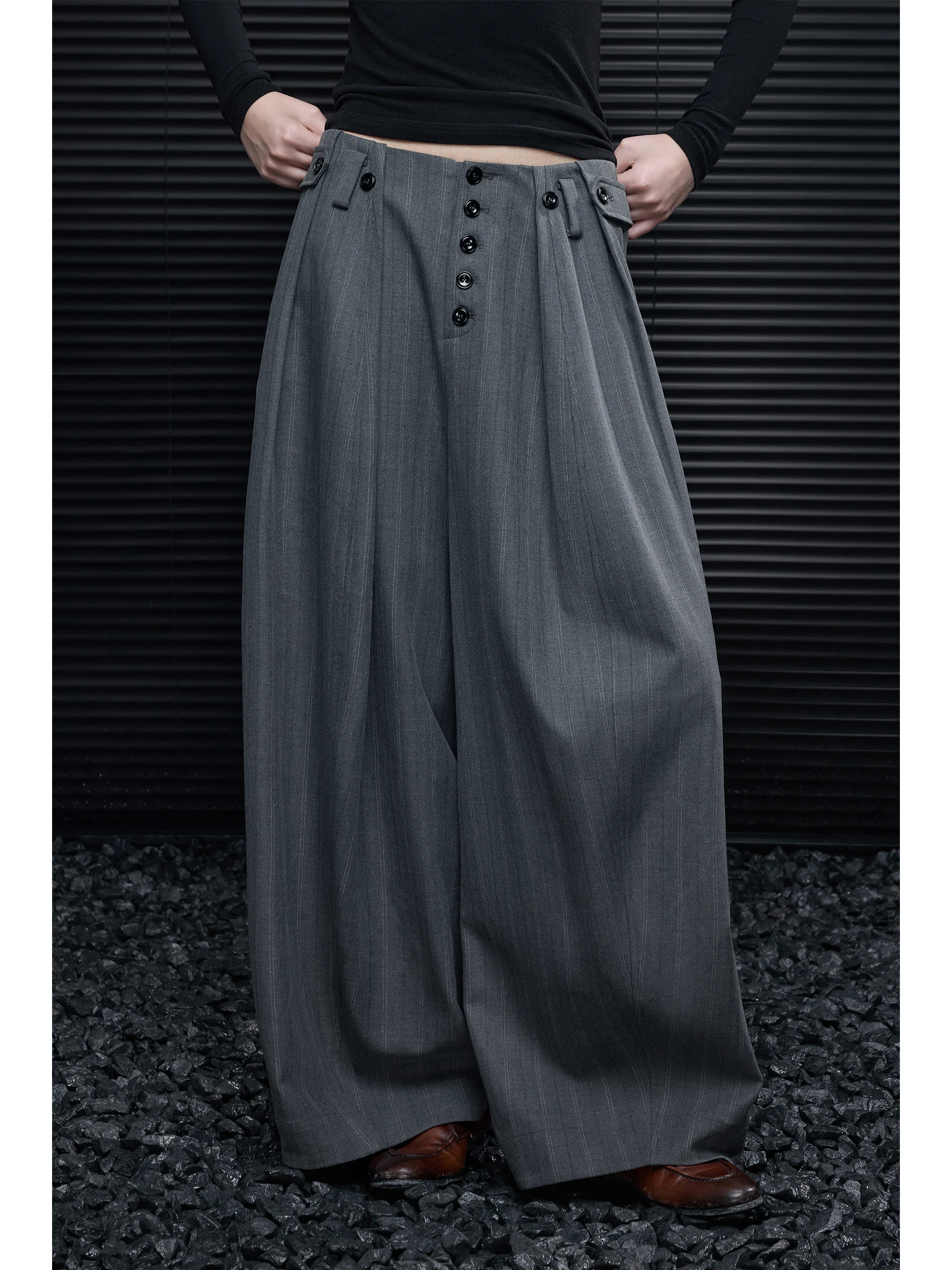 

Deep ey Stripe Wide Leg Pants Women's Autumn New Sle Dra Unique Beautiful Straight Cut mid Waist Long Trousers