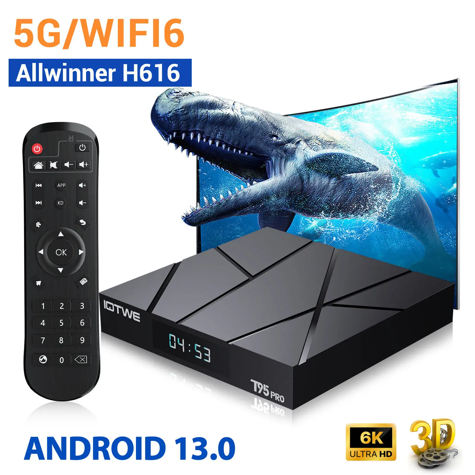 2025 New T95Pro Android 13.0 TV Box Quad-Core 4 GB+ 32 GB Bluetooth 5.0 WIFI6 6K HD Media Player