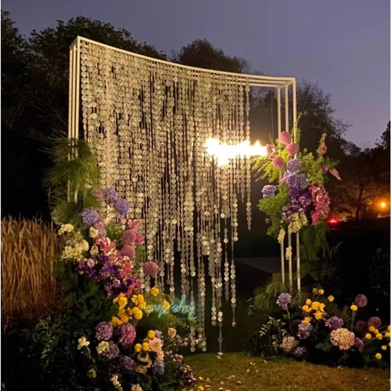 Forest wedding arc square arch outdoor dessert table background decoration mother-of-pearl background frame veil flower stand