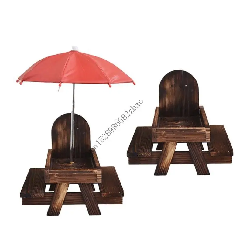 

H7EA Weatherproof Wooden Squirrels Feeder Dining Table Outdoor Decorative Corn Feeder