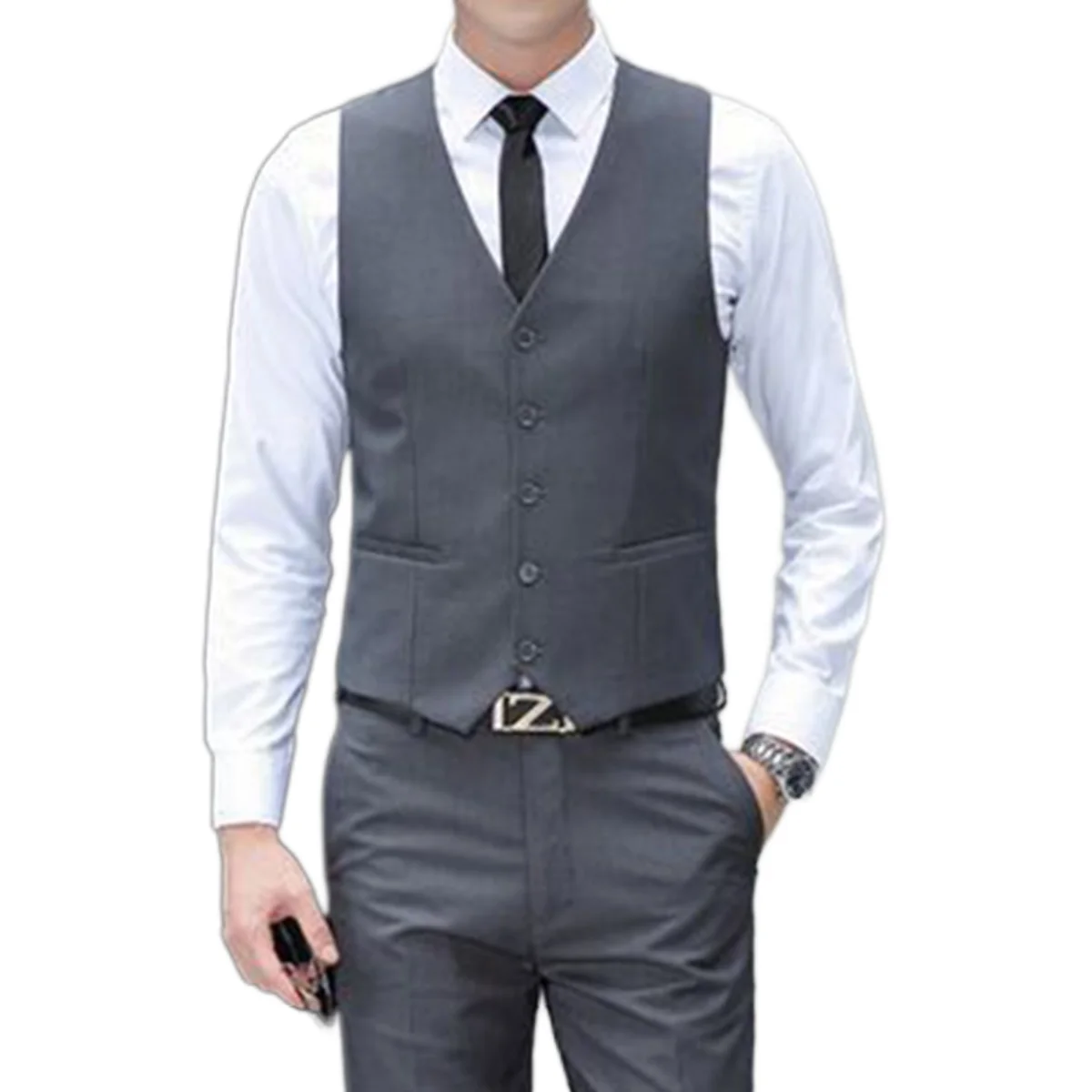 Chaleco Ajustado para hombre, chaqueta Formal sin mangas, informal, de negocios, color negro, gris, azul marino