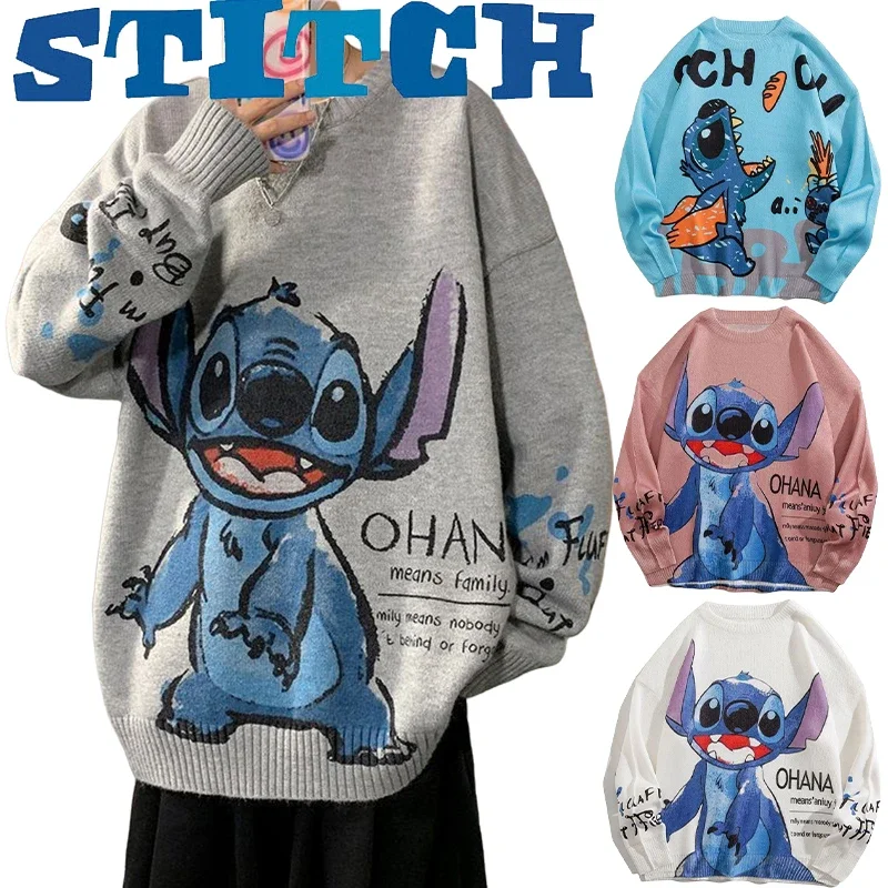 Disney Stitch Men\'s Vintage Knitwear Y2K Hip Hop Sweaters Winter Harajuku Oversized Pullover Sweater Unisex Aesthetic Clothes