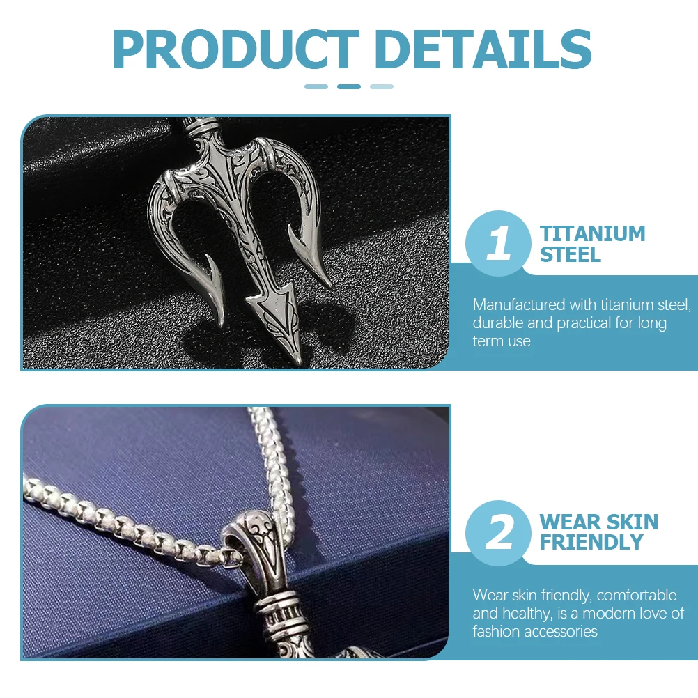 

Titanium Steel Necklace Mens Trident Pendant Chain Skin Friendly Comfortable Lightweight Sturdy Gothics Jewelry For Boyfriend