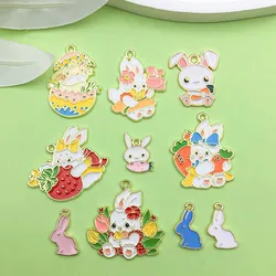 10pcs Alloy Enamel Easter Charms Cute Rabbit Pendants for DIY Necklace Bracelet Earrings Jewelry Making Accessories